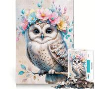 Rompecabezas de Acuarela de búho con Corona de Flores para Adultos, 1000 Piezas, para Fortalecer la Memoria, Actividad para el hogar, Bordes limpios, Regalo Festivo (50x75cm)
