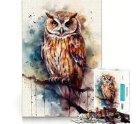 Rompecabezas de Acuarela de búho posado para Adultos, 1000 Piezas, Juguete de lógica Resistente, Alivio de tensión, Borde Transparente, Regalo Premium (38x52cm)