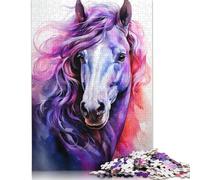 Rompecabezas de Acuarela de Caballo Morado con imágenes Personalizables. Rompecabezas de cartón 100% Reciclado para Adultos y Adolescentes 1000 Piezas (75 x 50 cm).