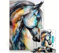 Rompecabezas de Acuarela de Caballo Salvaje para Adolescentes,1000 Piezas,Juego para estimular la Mente,Piezas sin Rebabas,Corte Limpio,fácil de Aprender,diversión para Toda la Familia (38x52cm)
