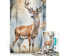 Rompecabezas de Acuarela de Ciervos en el Bosque para Adultos 1000 Piezas Juego de Memoria componentes Resistentes y de Corte Limpio aliviar el estrés (38x26cm)