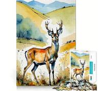 Rompecabezas de Acuarela de corzo en Paisaje para Adultos 1000 Piezas Juego Mental Divertido tecnología Avanzada de Corte láser desafío entretenido para el Tiempo de Espera (38x26cm)