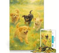 Rompecabezas de Acuarela de Cuatro Cachorros Jugando en un Campo 1000 Piezas Juego Think Boost Cierre Seguro sin Piezas Sueltas desafío Interactivo para el Cerebro en casa (50x75cm)