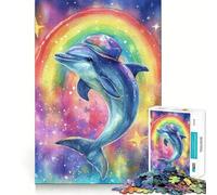 Rompecabezas de Acuarela de Delfines arcoíris de 1000 Piezas para Adolescentes Juguete de lógica Fina, Divertido y Relajante Decoración de Pared con Bordes limpios (38x26cm)