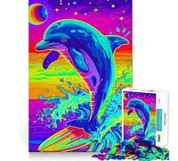 Rompecabezas de Acuarela de Delfines para Adolescentes 1000 Piezas Juego de Memoria Mental Cierre Seguro sin Piezas Sueltas Ideal para Viajar ejercitar la Mente (38x52cm)