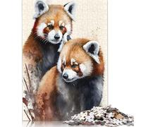 Rompecabezas de Acuarela de Dos Pandas Rojos para Adultos, 1000 Piezas (75 x 50 cm)