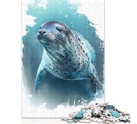 Rompecabezas de Acuarela de Foca Leopardo, antiestrés, 100% cartón Reciclado, Ideal para Adultos y niños, 1000 Piezas (26 x 38 cm)