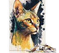 Rompecabezas de Acuarela de Gato Abisinio, Actividad Divertida para el hogar. Rompecabezas de cartón Premium para Adultos y Adolescentes. Regalos para el Día del Padre. 1000 Piezas (38 x 26 cm).