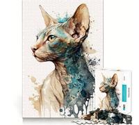 Rompecabezas de Acuarela de Gato esfinge para Adultos, 1000 Piezas, Juguete Inteligente, Divertido y Casual, Corte preciso, Regalo artístico 38x26cm