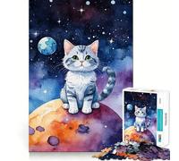 Rompecabezas de Acuarela de Gato Espacial para Adultos, 1000 Piezas, Mejora la Memoria, Juego en Grupo, patrón de Montaje, Sorpresa navideña (38x52cm)