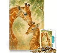 Rompecabezas de Acuarela de Jirafa Madre y cría 1000 Piezas Juego de concentración Mental Corte de precisión Bordes Lisos Actividad Absorbente para Noches tranquilas (50x75cm)