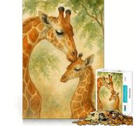 Rompecabezas de Acuarela de Jirafa Madre y cría para Adultos 1000 Piezas Juego de Memoria Cerebral Corte Fino Acabado Premium Forma entretenida de Pasar el Tiempo Libre (38x52cm)