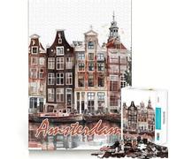 Rompecabezas de Acuarela de la Ciudad de Ámsterdam,1000 Piezas,estimulación cognitiva,Piezas sin Rebabas,Corte Limpio,Juguete de Entretenimiento para Interiores (50x75cm)