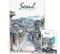 Rompecabezas de Acuarela de la Ciudad de Seúl para Adolescentes, 1000 Piezas, Juguete para ejercitar la Mente, diseño Relajante, Montaje, Sorpresa navideña (38x26cm)
