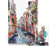 Rompecabezas de Acuarela de la Ciudad de Venecia,1000 Piezas para Adolescentes Estimula la Mente Diversión sin Espacios Ajuste Ocio cautivador para Disfrutar en casa (38x26cm)