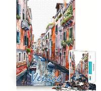 Rompecabezas de Acuarela de la Ciudad de Venecia,1000 Piezas,para ejercitar la Memoria,con Bordes Lisos y Encaje Forma Divertida de llenar Las Horas Libres (50x75cm)