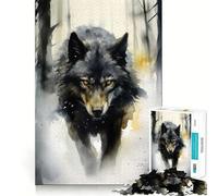 Rompecabezas de Acuarela de Lobo Invernal para Adultos 1000 Piezas Juego para ejercitar la Mente Corte de precisión Bordes Suaves desafío Divertido para el Tiempo de Espera (50x75cm)