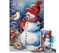 Rompecabezas de Acuarela de muñeco de Nieve con pájaro y té 1000 Piezas para Adultos Juguete Que desafía la Mente Corte preciso alineación Actividad Nocturna Divertida para Toda la Familia