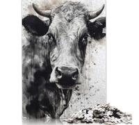 Rompecabezas de Acuarela de Tinta Negra de Vaca, 500 Piezas, Rompecabezas de Madera para Adultos y Adolescentes a Partir de 12 años, 52 x 38 cm.