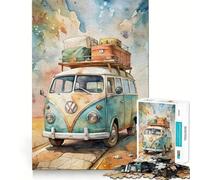 Rompecabezas de Acuarela de un autobús Volkswagen con Equipaje 1000 Piezas Juego de concentración Mental diseño de Ajuste Huecos desafío Cerebral Interactivo para el hogar (38x52cm)
