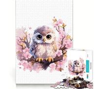 Rompecabezas de Acuarela de un búho en una Rama 1000 Piezas Juguete de construcción Focus Ajuste Firme Montaje Seguro Juguete de Entretenimiento para Interiores (50x75cm)