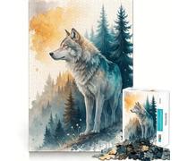 Rompecabezas de Acuarela de un Lobo en un Paisaje Forestal para Adultos 1000 Piezas Desarrolla la Memoria Divertido de Alta precisión fácil de Aprender para Disfrutar en Familia (50x75cm)