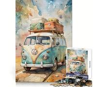 Rompecabezas de Acuarela de una Furgoneta Volkswagen con Equipaje, 1000 Piezas, para Adultos, desafío Mental, Actividad Relajante, Ajuste Perfecto, Regalo navideño (38x52cm)