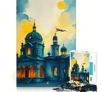 Rompecabezas de Acuarela de una Iglesia al Atardecer para Adultos 1000 Piezas Desarrolla la Memoria es Divertido de Alta precisión y fácil de Aprender Ideal para Disfrutar en Familia (38x26cm)