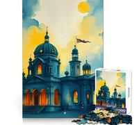 Rompecabezas de Acuarela de una Iglesia al Atardecer para Adultos,1000 Piezas,para Practicar el razonamiento,para una recreación Tranquila,Ideal para Encajar en un Pozo,Regalo de Temporada (38x26cm)