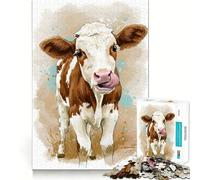 Rompecabezas de Acuarela de una Vaca lamiéndose la Nariz para Adultos 1000 Piezas Juego de Memoria Cerebral Cortado con láser para un Ajuste Perfecto aliviar el estrés (50x75cm)