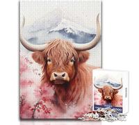 Rompecabezas de Acuarela de Vaca de Las Tierras Altas de 1000 Piezas para Adolescentes, Divertido Juego de Aprendizaje con ingenio, Regalo Festivo reflexivo, tamaño 50x75cm