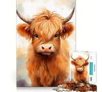Rompecabezas de Acuarela de Vaca de Las Tierras Altas para Adultos 1000 Piezas Juego de Memoria Ajuste Firme Montaje Seguro Juego de construcción de Conexiones significativas (38x52cm)