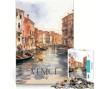 Rompecabezas de Acuarela de Venecia,Italia,con 1000 Piezas Divertido Juego con tecnología Avanzada de Corte láser Juguete de Entretenimiento para Interiores (38x26cm)