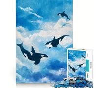 Rompecabezas de Acuarela Orcas en el Cielo de 1000 Piezas para Adolescentes Juguete de lógica Clara, Ligero y Relajante Corte Perfecto Regalo conmovedor (38x26cm)