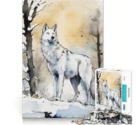 Rompecabezas de Acuarela White Wolf de 1000 Piezas Mejora la concentración Divertido Corte láser para un Ajuste Actividad para Compartir con Seres Queridos (50x75cm)