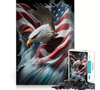 Rompecabezas de águila Americana sobre Bandera de EE UU para Adultos,1000 Piezas,Juego de ingenio,Troquelado de Alta precisión,desafío entretenido para el Tiempo Libre (38x26cm)