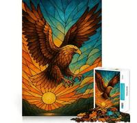 Rompecabezas de águila en vidriera Volando al Atardecer para Adolescentes, 1000 Piezas, Juguete de lógica, diversión Relajante, Bordes Suaves, Regalo de cumpleaños 38x52cm