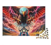 Rompecabezas de águila para Adultos y niños: Águila con Motocicleta bajo un Rayo. 1000 Piezas. Juegos educativos para decoración de Pared. 70 x 50 cm.