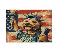 Rompecabezas de Airedale Terrier del 4 de julio para adultos, 500 piezas, rompecabezas de madera vintage de aniversario de 250 años, decoración de patrón patriótico para entretenimiento en el hogar