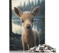 Rompecabezas de Alce bebé en un Lago del Bosque, antiestrés, 100% cartón Reciclado, Ideal para Adultos y niños, 1000 Piezas (26 x 38 cm)