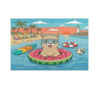 Rompecabezas de alpaca de playa de verano para adultos, 1000 piezas, anillo de natación costero tropical, rompecabezas impreso de madera, divertido patrón de animales para entretenimiento creativo