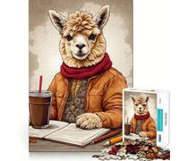 Rompecabezas de Alpaca disfrutando del café,1000 Piezas,Juego de lógica,Corte Experto,artesanía,Tiempo de Tranquilidad,Ejercicio Mental en casa (38x52cm)