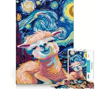 Rompecabezas de Alpaca Estilo Noche Estrellada,1000 Piezas,estimulación cognitiva,Piezas sin Rebabas,Corte Limpio,Juguete de Entretenimiento para Interiores (38x52cm)