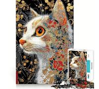 Rompecabezas de Alta dificultad con Retrato de Gato ornamentado y Detalles Florales para Adultos 1000 Piezas Juego Inteligente para el hogar Disfrute del Montaje de la Imagen Regalo Festivo (38x26cm)