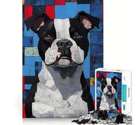 Rompecabezas de Alta dificultad con Retrato de Pitbull en patrón geométrico para Adultos, 1000 Piezas, Juguete Intelectual, Tiempo Acogedor, Corte de Calidad, (38x52cm)