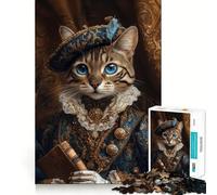 Rompecabezas de Alta dificultad para Adultos con Retrato de Gato Real al Estilo renacentista, 1000 Piezas, de lógica Fina, Juguete Relajante y Divertido, Bordes limpios, Regalo Original (38x52cm)