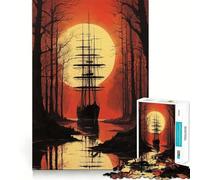 Rompecabezas de Alta dificultad para Adultos Silueta de Barco al Atardecer, 1000 Piezas, Juguete de lógica, vínculo Familiar, Corte de precisión, cálida Sorpresa 38x26cm