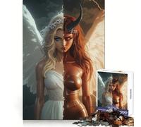 Rompecabezas de ángeles y Demonios de 1000 Piezas para Adolescentes Mejora la Memoria, Calma y Ocio Bordes limpios Regalo Festivo (50x75cm)