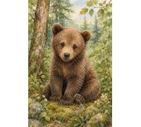 Rompecabezas de Animales de 1000 Piezas para Adultos, Rompecabezas de Madera de un Cachorro de Oso con Ilustraciones de Acuarela del Bosque.