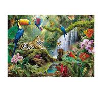 Rompecabezas de animales de la selva tropical, 1000 piezas para adultos, coloridos rompecabezas camaleón de oso marrón, rana, loro, mariposa, cascada, rompecabezas de naturaleza